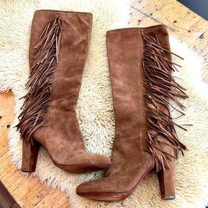 Ralph Lauren Suede Fringe Knee High Boots